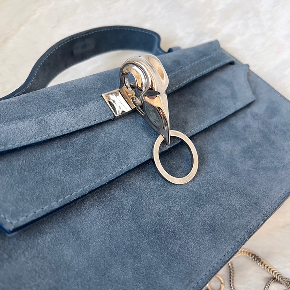 $899 NWOT LYA LYA Mini Vultura Clutch Suede-like Blue Silver Shoulder Bag Dubai - Picture 8 of 15